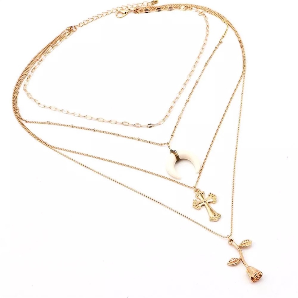 Only 1 left!Layered Moon, Cross & Rose Necklace 🌹 - Picture 6 of 6